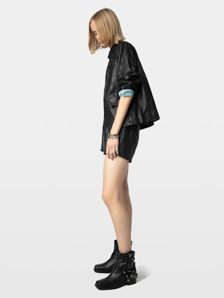 Igata Ankle Boots - Black vegetable tanned leather low ankle boots with metal chains.