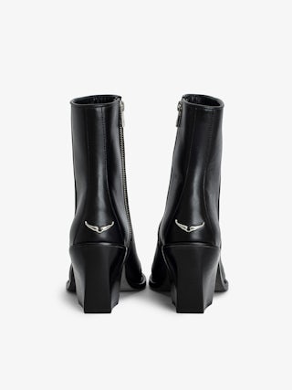 Cara Ankle Boots - Smooth, semi-patent black leather ankle boots with signature wings.
