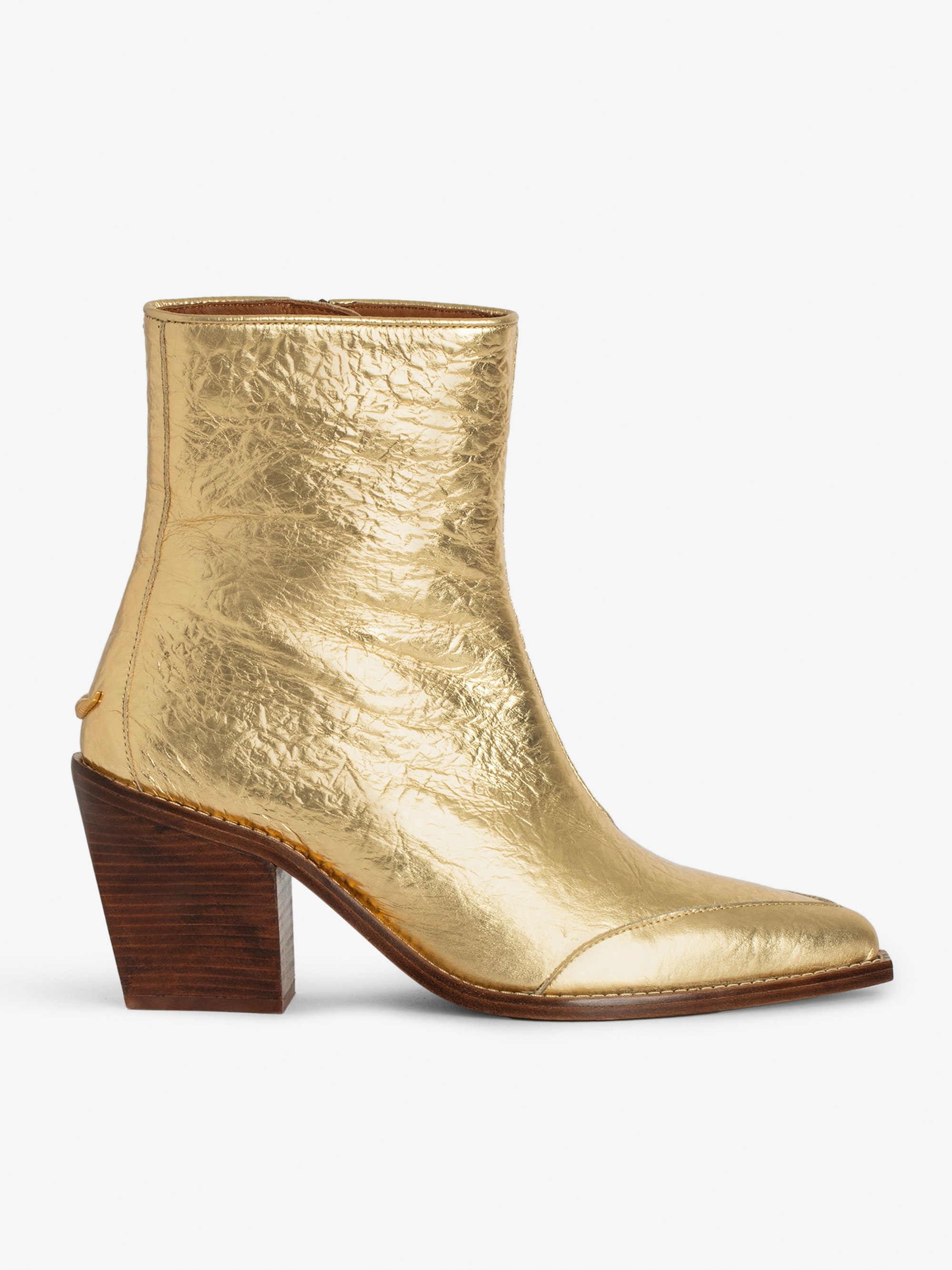 Cara Ankle Boots - Ankle boots in metallic gold leather with a crinkled effect and embellished with signature wings.