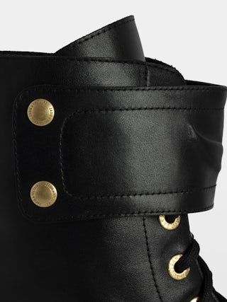 Joe Ride Boots - Ranger boots with a strap adorned with embossed leather wings.