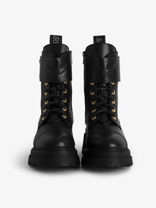 Joe Boots - Ranger boots with a strap adorned with embossed leather wings.