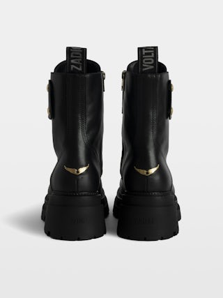 Joe Ride Boots - Ranger boots with a strap adorned with embossed leather wings.
