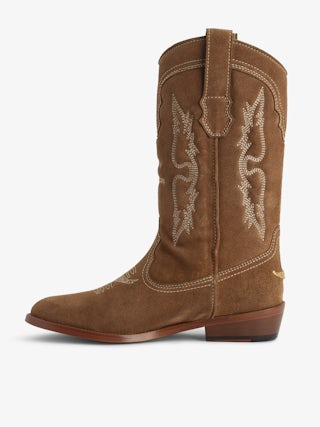 Suede Western Tex Boots - Camargaise boots in embroidered suede leather.