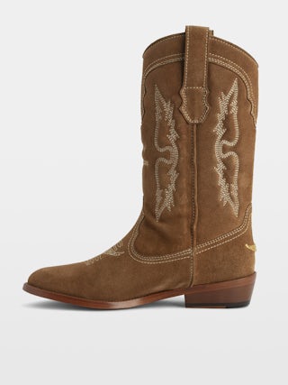 Suede Western Tex Boots - Camargaise boots in embroidered suede leather.
