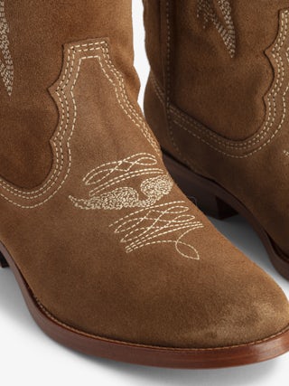 Suede Western Tex Boots - Camargaise boots in embroidered suede leather.