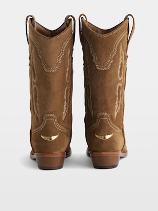 Suede Western Tex Boots - Camargaise boots in embroidered suede leather.