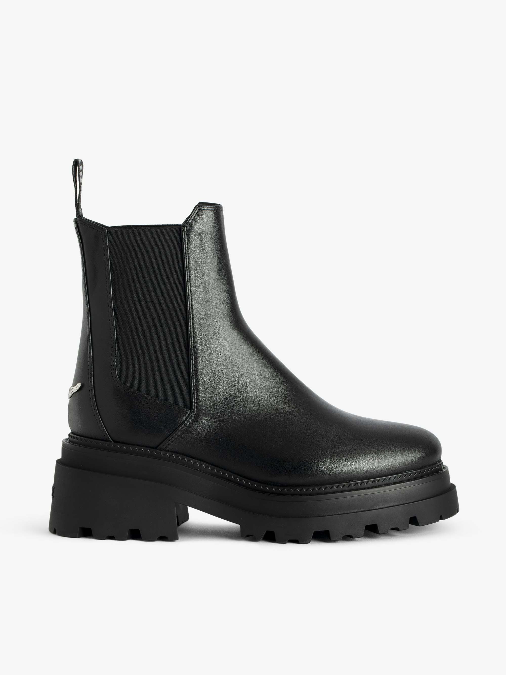 Ride Chelsea Boots - Black semi-glossy smooth leather chelsea boots adorned with a wing charm.