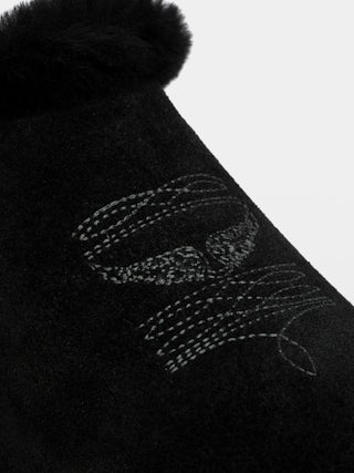 Teddy Shearling Mules - Mules in suede and shearling adorned with signature embroideries.