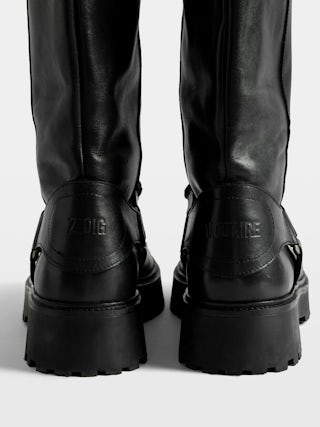 Angie Ankle Boots - Biker-inspired leather ankle boots with harness adorned with chain details.