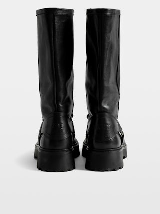 Angie Ankle Boots - Biker-inspired leather ankle boots with harness adorned with chain details.