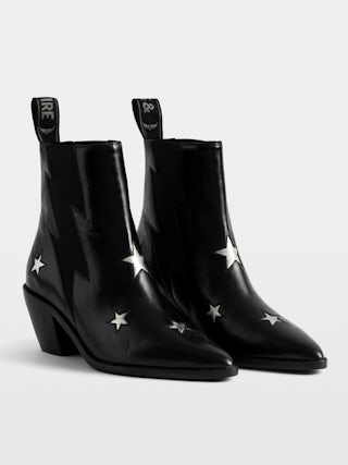 Tyler Stars Vintage Patent Ankle Boots - Ankle boots in vintage-effect leather adorned with stars and a lightning-shaped elastic.