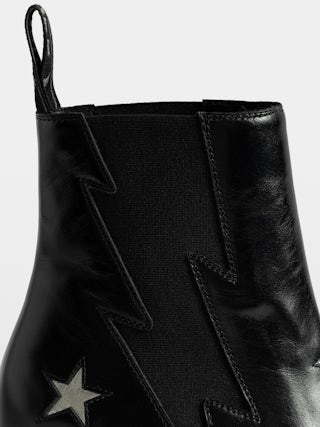 Tyler Stars Vintage Patent Ankle Boots - Ankle boots in vintage-effect leather adorned with stars and a lightning-shaped elastic.