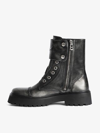Joe Fast Brush Off Ankle Boots - Laceless ranger ankle boots in brush-off effect leather with patches adorned with embossed wings.