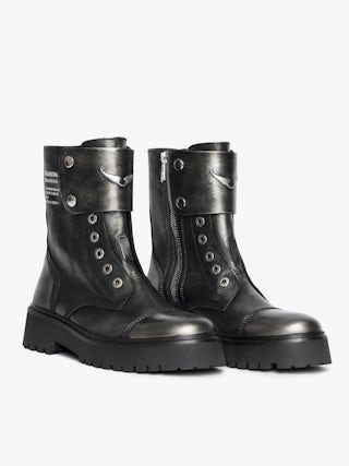 Joe Fast Brush Off Ankle Boots - Laceless ranger ankle boots in brush-off effect leather with patches adorned with embossed wings.