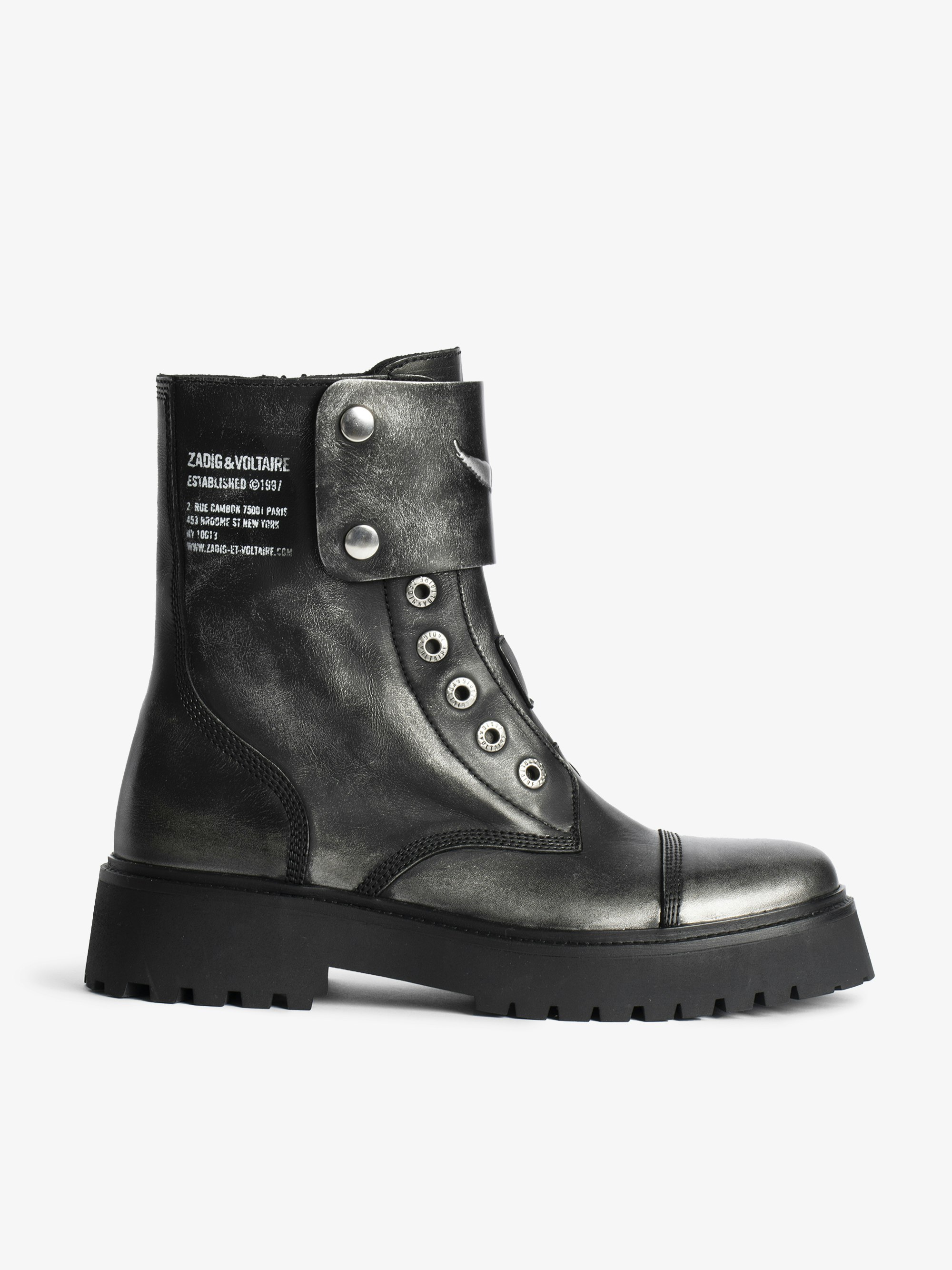 Joe Fast Brush Off Ankle Boots - Laceless ranger ankle boots in brush-off effect leather with patches adorned with embossed wings.