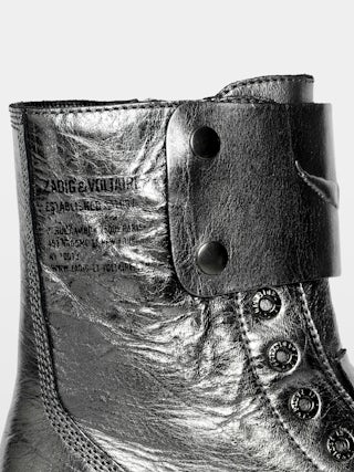 Stiefeletten Joe Fast Vintage Metal - Ranger-Stiefeletten ohne Schnürung aus metallisch geknittertem Leder mit Patches verziert mit geprägten Flügeln.