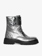 Stivaletti Joe Fast Vintage Metal - Stivaletti ranger senza lacci in pelle stropicciata metallizzata con patch ornati da ali goffrate.