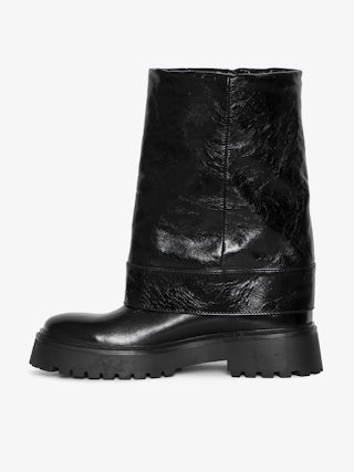 Angie Vintage Black Leather Boots - Trouser effect leather boots with vintage-inspired finish.
