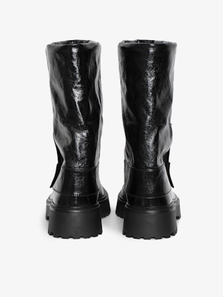 Angie Vintage Black Leather Boots - Trouser effect leather boots with vintage-inspired finish.