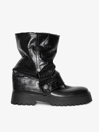 Angie Vintage Black Leather Boots - Trouser effect leather boots with vintage-inspired finish.