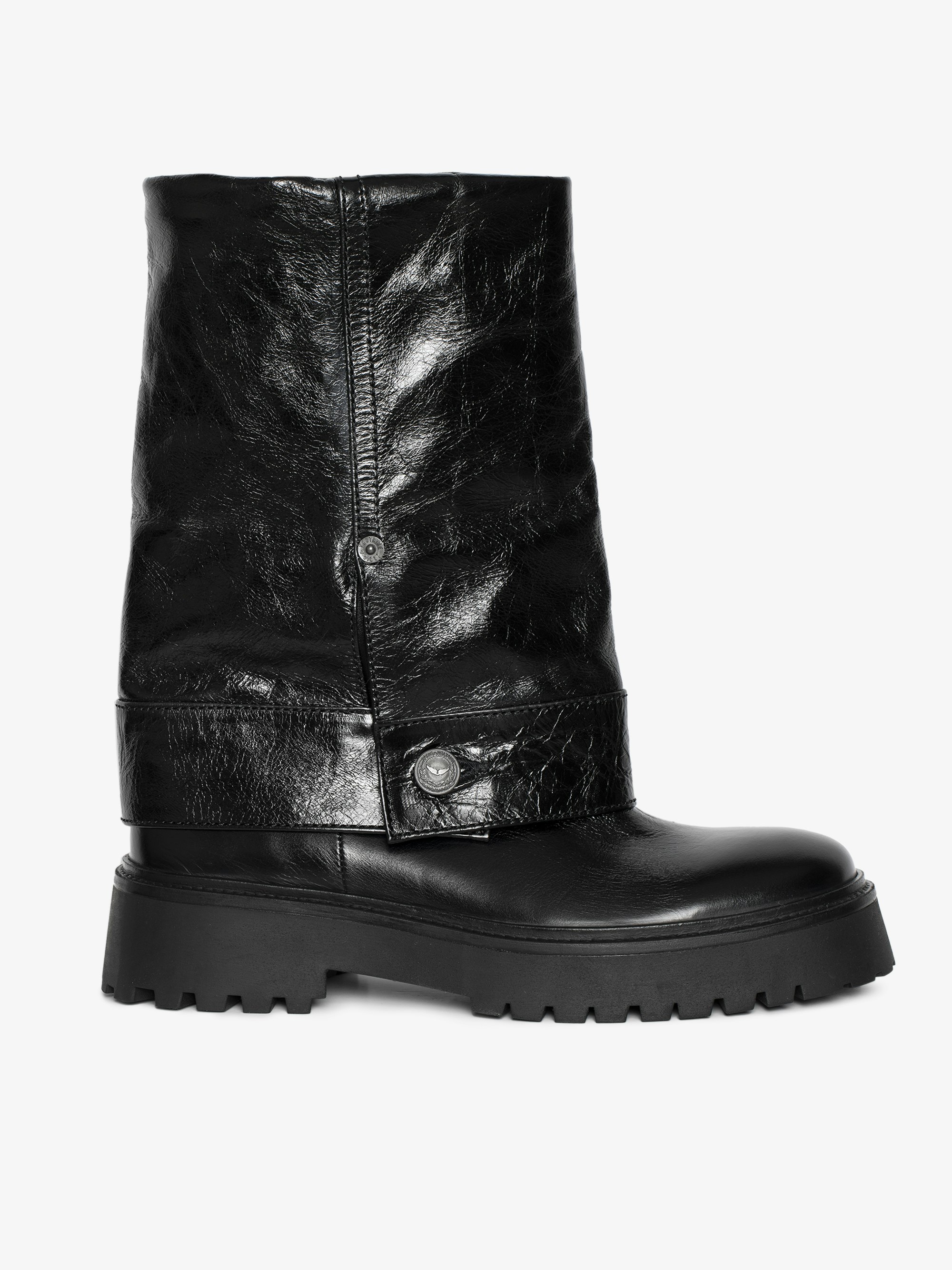 Angie Sleeve Vintage Patent Boots - Trouser-effect boots in vintage-inspired patent leather.
