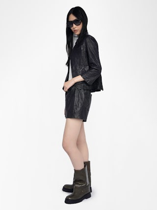 Angie Sleeve Vintage Patent Boots - Trouser-effect leather boots with vintage-inspired finish.