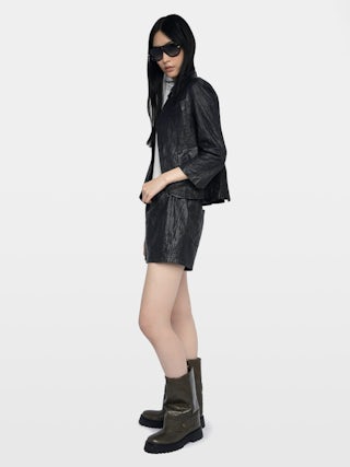 Bottes Angie Sleeve Vintage Patent - Bottes effet pantalon en cuir effet inspiré vintage.