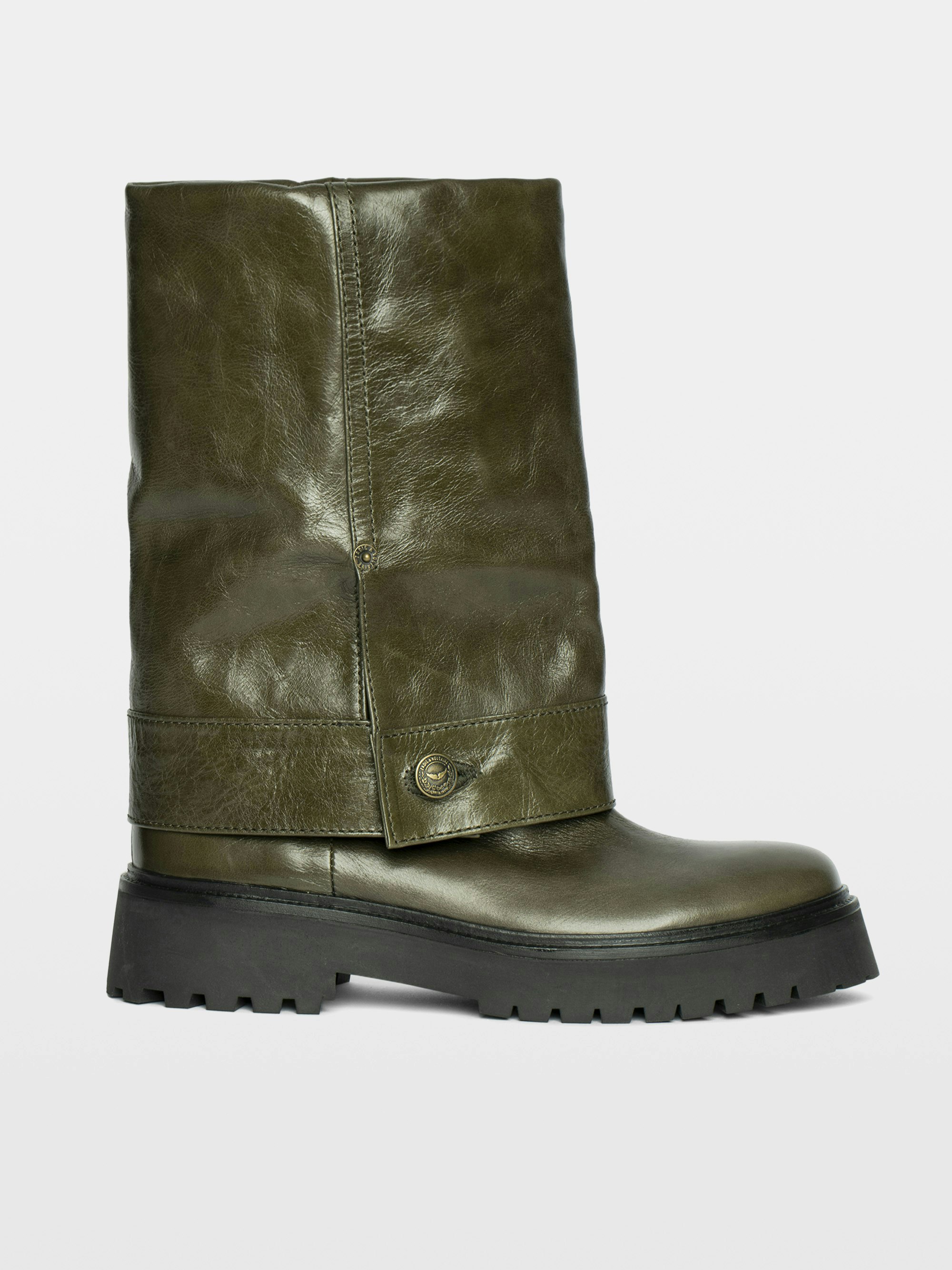 Angie Sleeve Vintage Patent Boots - Trouser-effect leather boots with vintage-inspired finish.