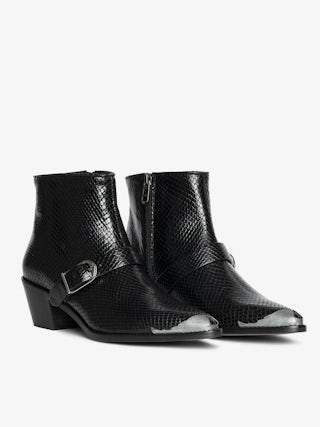 Ankle boots Tylow Wild Mirror - Ankle boots in python-effect leather adorned with signature buckles and metallic wing-shaped studs.
