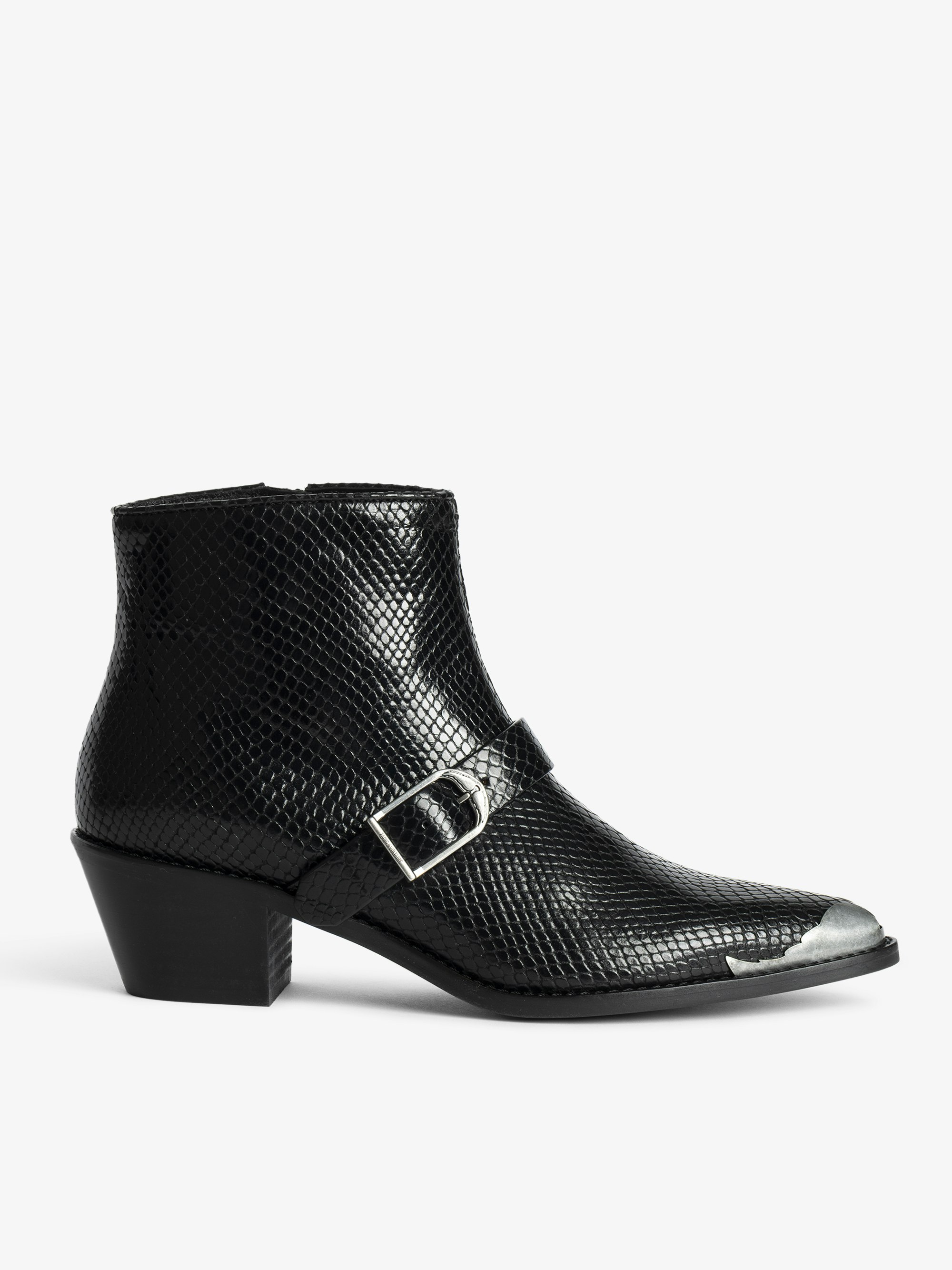 Bottines Tylow Wild Mirror - Bottines en cuir effet python ornées de boucles signées et de pointes métalliques en forme d'ailes.