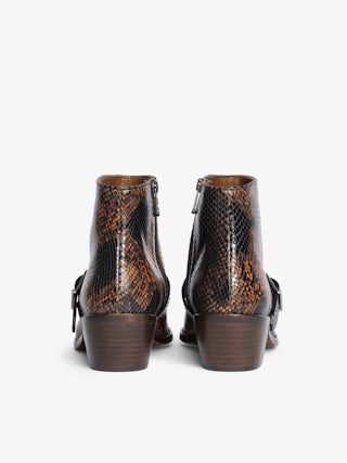 Tylow Wild Mirror Ankle Boots - Bi-colour leather ankle boots with python effect adorned with signature buckles and metallic wing-shaped studs.