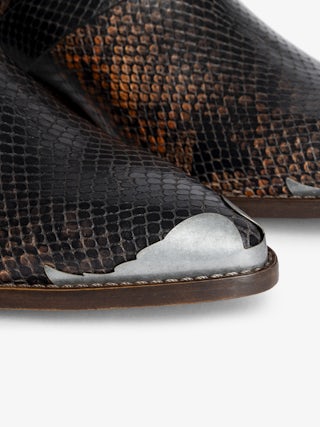 Tylow Wild Mirror Ankle Boots - Bi-colour leather ankle boots with python effect adorned with signature buckles and metallic wing-shaped studs.