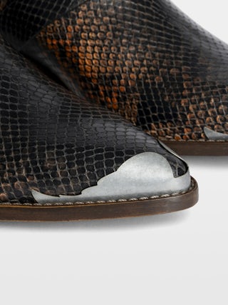 Tylow Wild Mirror Ankle Boots - Bi-colour leather ankle boots with python effect adorned with signature buckles and metallic wing-shaped studs.