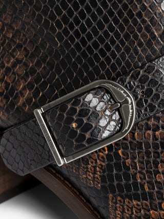 Tylow Wild Mirror Ankle Boots - Bi-colour leather ankle boots with python effect adorned with signature buckles and metallic wing-shaped studs.