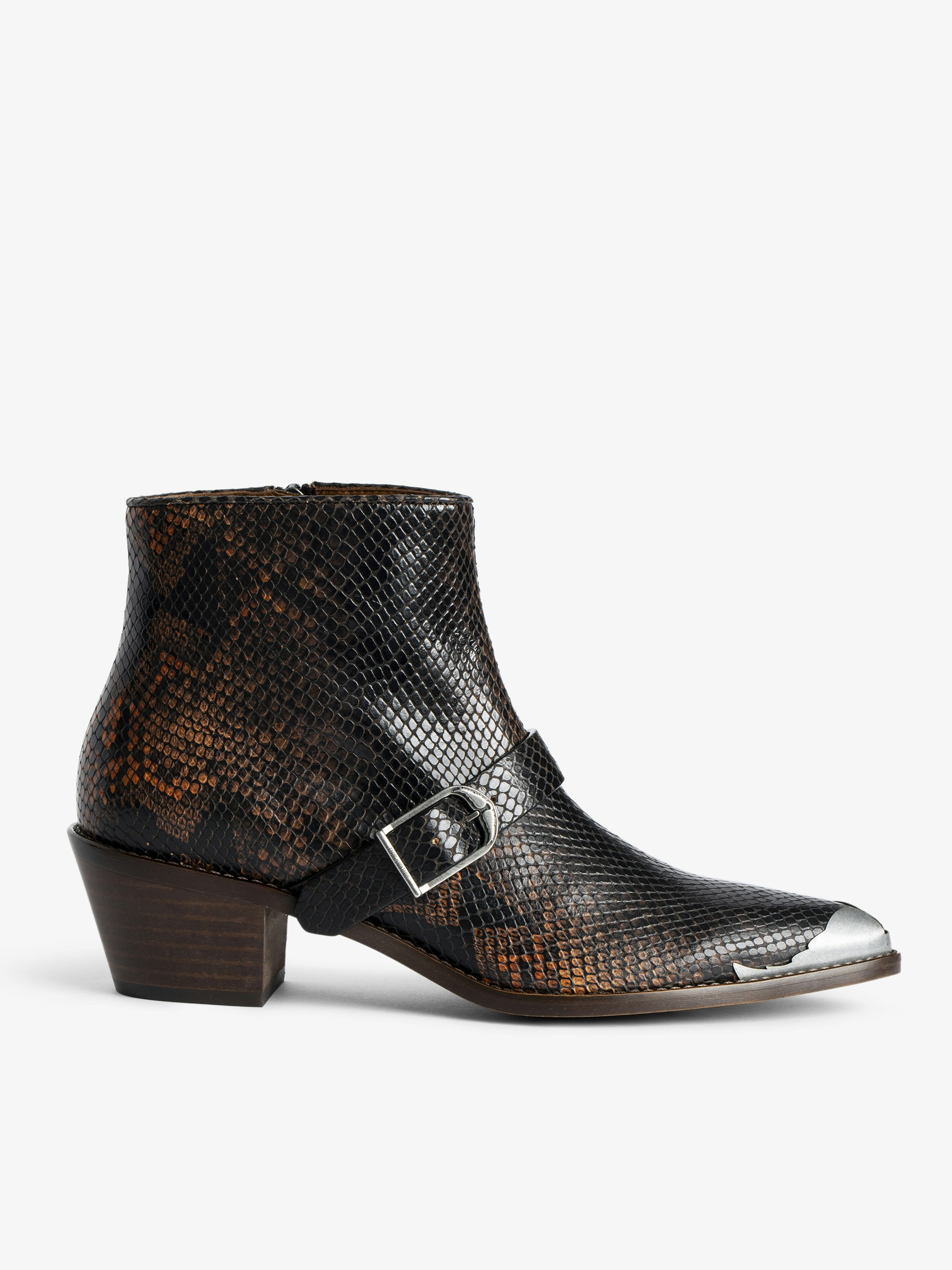 Bottines Tylow Wild Mirror - Bottines en cuir bicolores effet python ornées de boucles signées et de pointes métalliques en forme d'ailes.