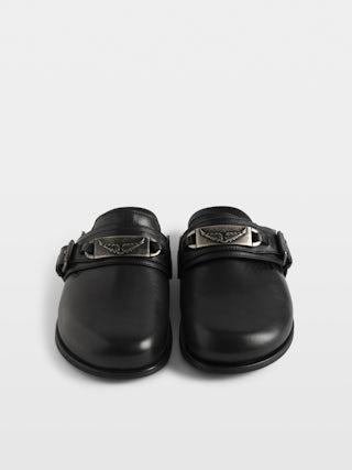 Mules Angie Gourmette - Leather mules with square toe and comfortable insole, finished with a branded plaque and roller buckle.