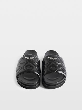 Mules Teddy Bare Vintage - Open-toe mules in padded, embroidered leather, with a metal wing.