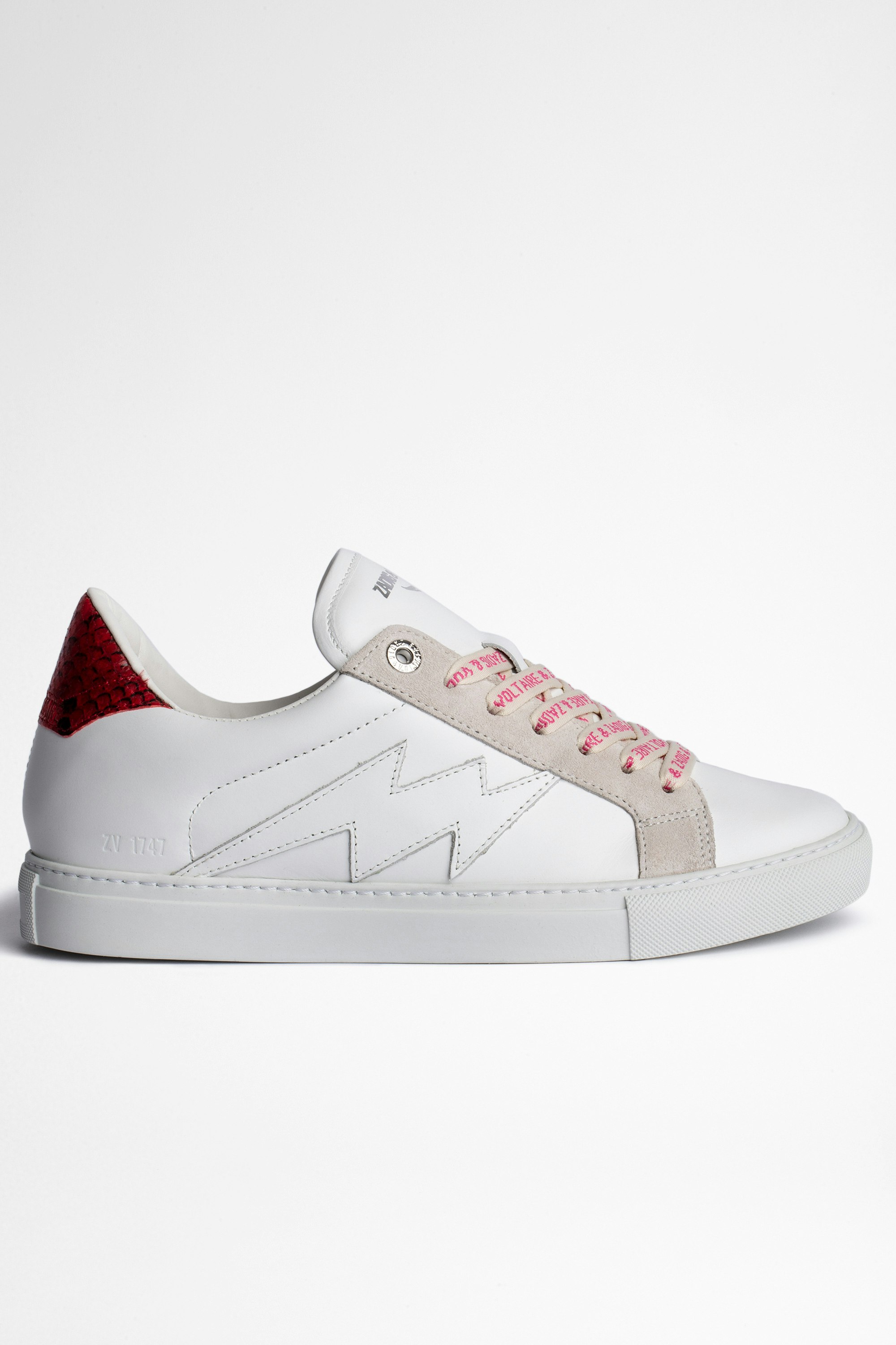 ZV1747 レザースニーカー Women's white leather trainers with lightning bolt patches