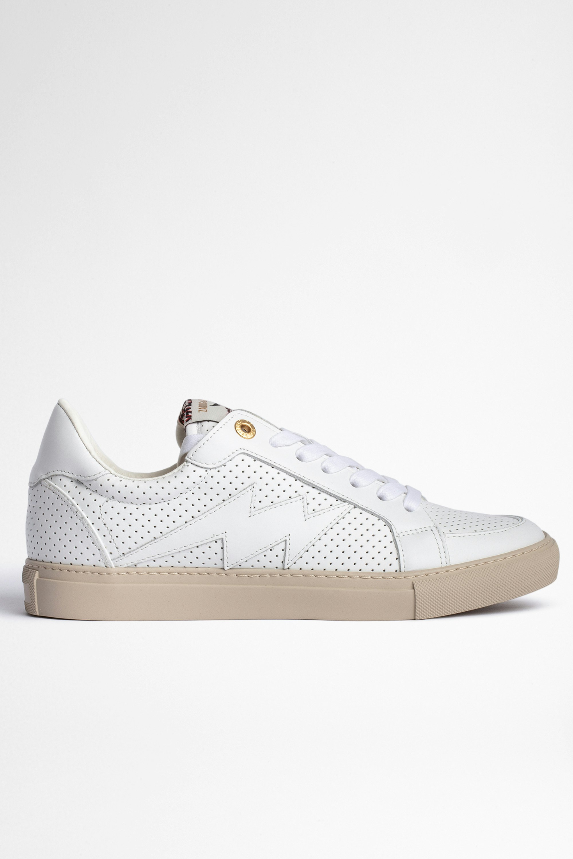 ZV1747 sneakers Leather Women's white perforated leather trainers with lightning bolt patches