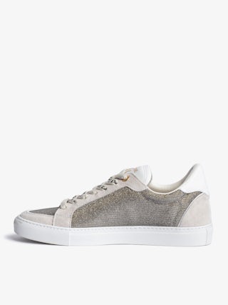 ZV1747 Low-Top Sneakers - Women's sneakers in white leather and silver glittery fabric