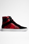 Sneakers ZV1747 High Flash - Sneakers alte in pelle scamosciata nera e rossa effetto pitone, donna