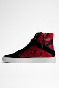 Sneakers ZV1747 High Flash - Sneakers alte in pelle scamosciata nera e rossa effetto pitone, donna