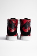 Sneakers ZV1747 High Flash - Sneakers alte in pelle scamosciata nera e rossa effetto pitone, donna