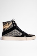 ZV1747 High Flash Metal Sneakers - Women's high-top sneakers in leather and ZV street jacquard