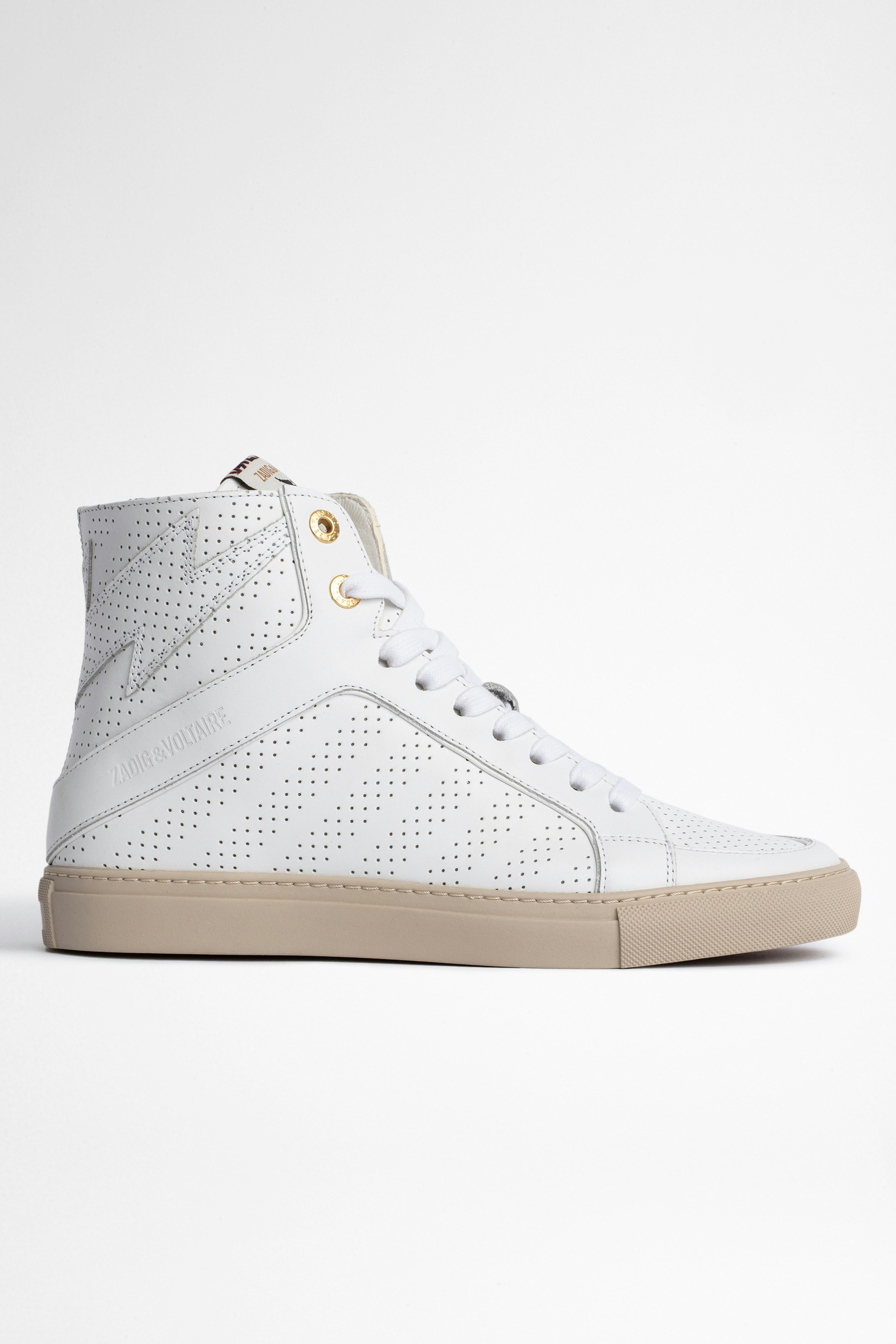 ZV1747 High Flash Sneakers Leather Women's white perforated leather high-top sneakers
