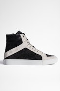 ZV1747 High Flash Sneakers Leather - Women’s blue and white leopard-print suede high-top sneakers