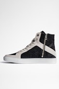 ZV1747 High Flash Sneakers Leather - Women’s blue and white leopard-print suede high-top sneakers