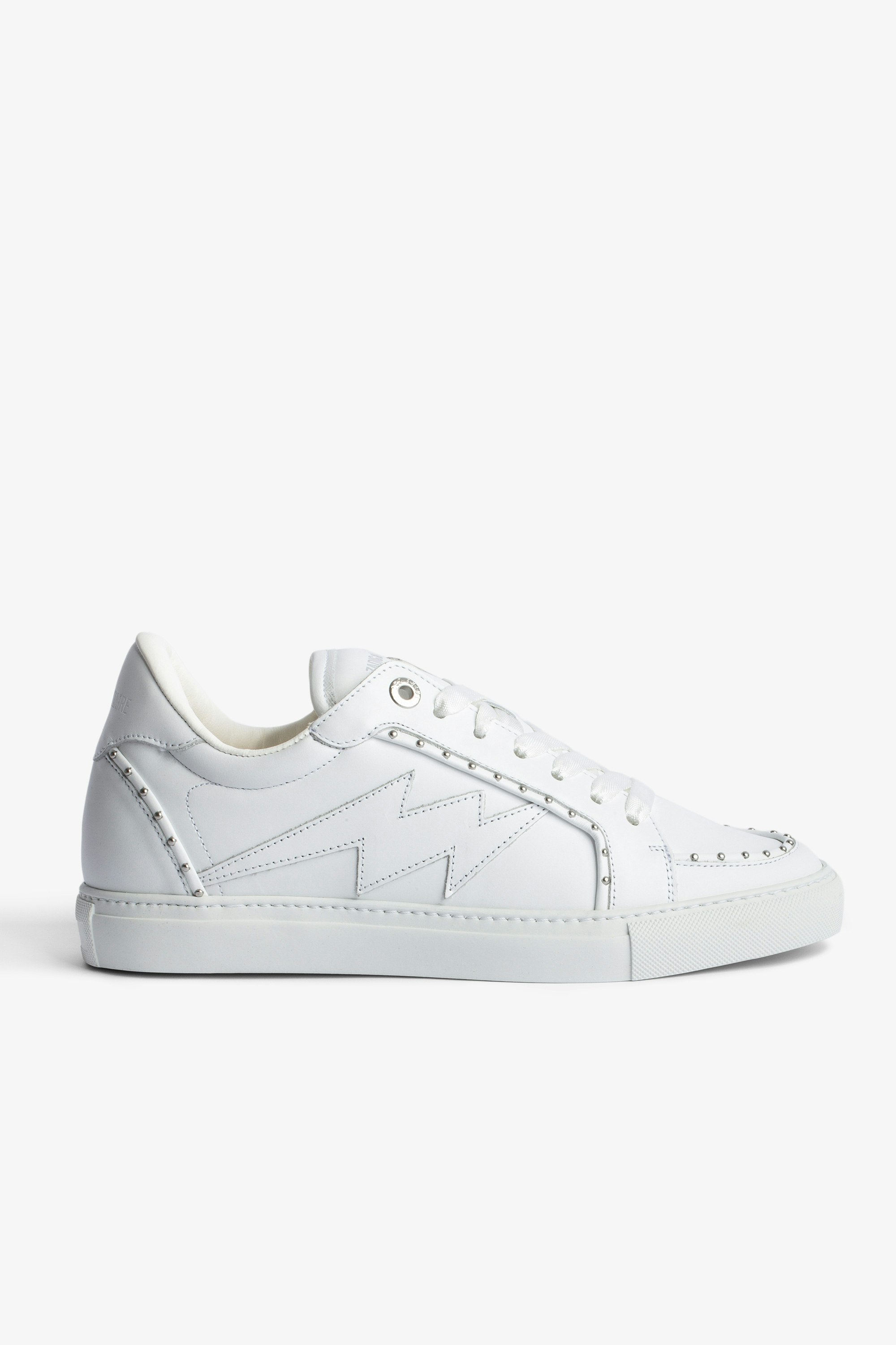 ZV1747 Studded Sneakers - Women's low-top sneakers in smooth white leather with silver-tone studs