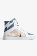 Sneakers Montantes Cuir ZV1747 High Flash - Sneakers montantes en cuir blanc et bleu Zadig&Voltaire Femme.
