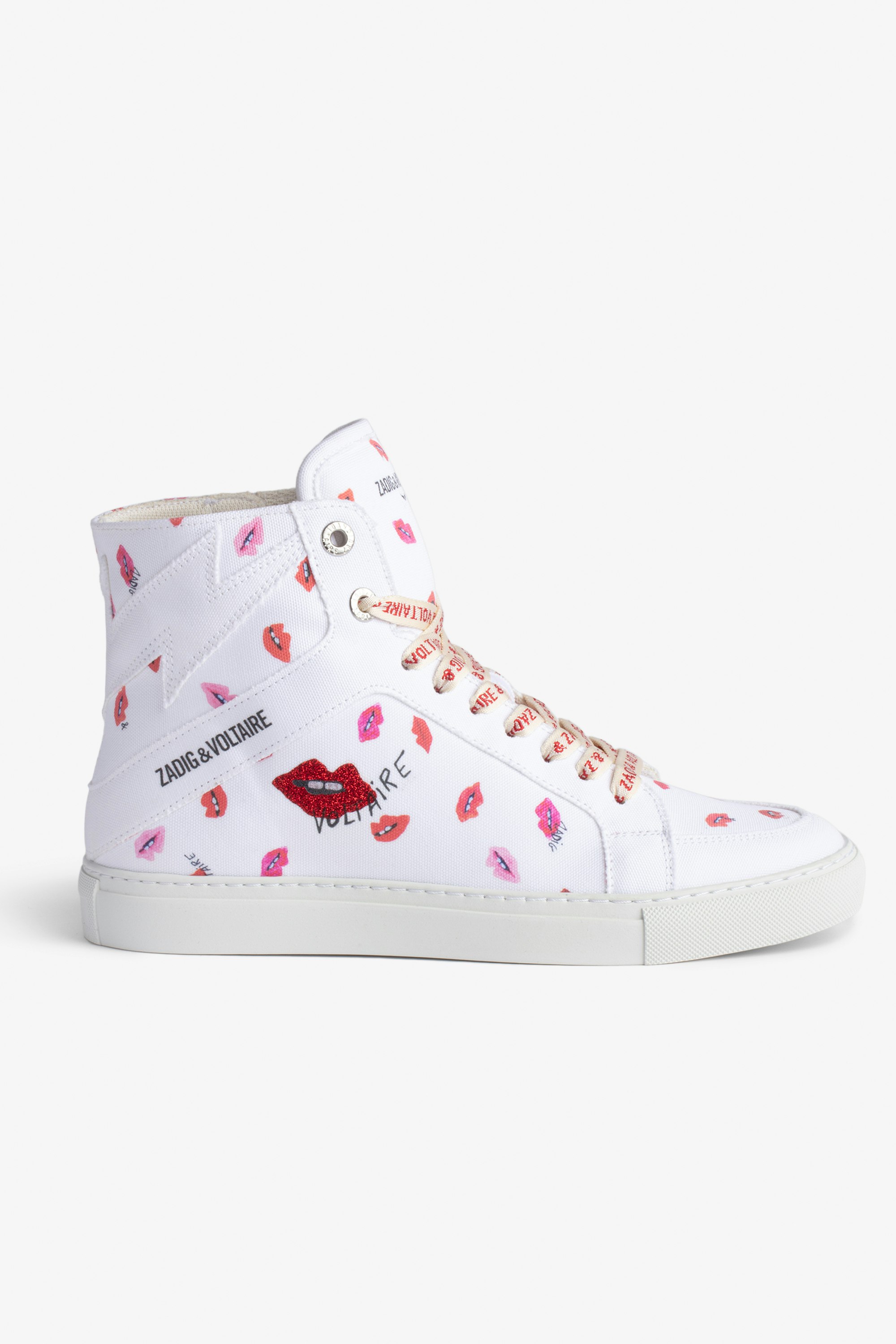 ZV1747 High Flash High-Top Trainers Women's ZV high-top trainers in white canvas with lips motifs